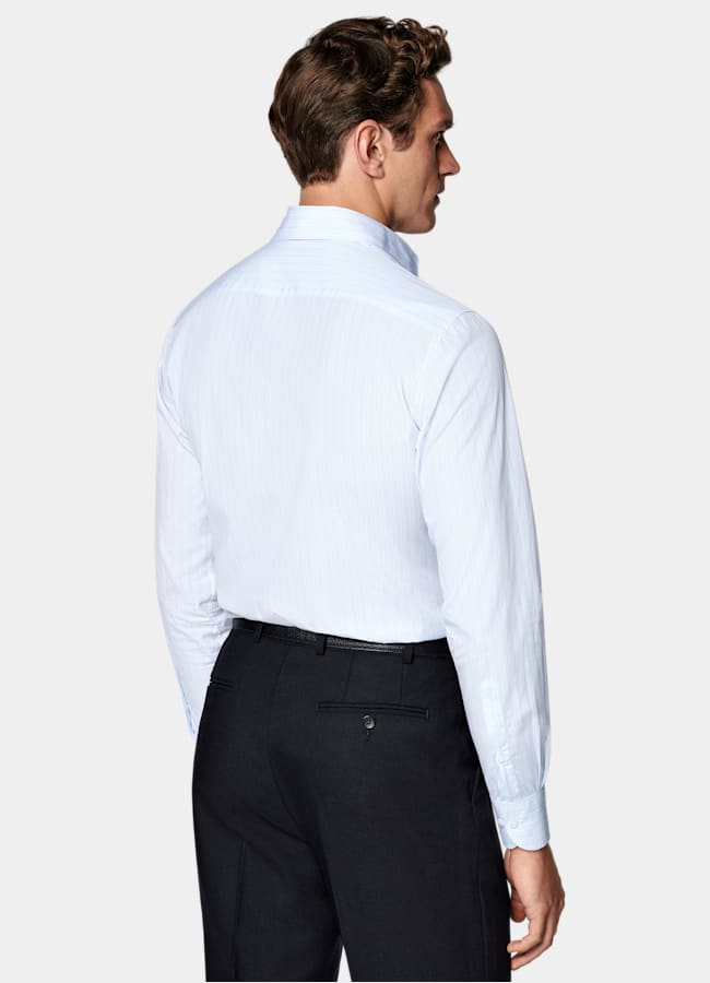 SUITSUPPLY Egyptian Cotton by Albini, Italy Light Blue Striped Widespread Collar Shirt