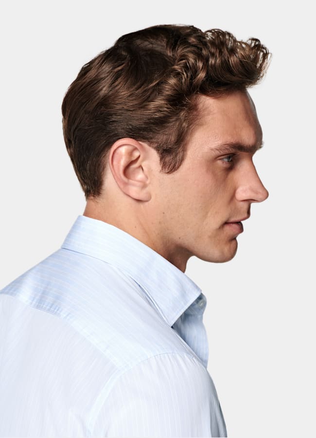 SUITSUPPLY Egyptian Cotton by Albini, Italy Light Blue Striped Widespread Collar Shirt