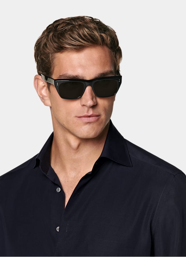 SUITSUPPLY Lyocell by Albini, Italy Navy Widespread Collar Shirt