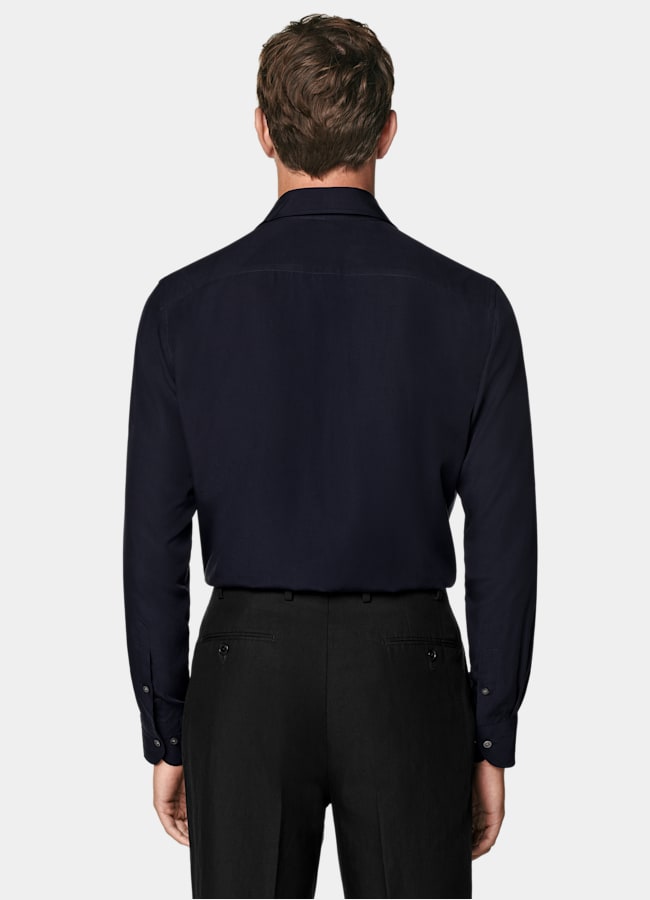SUITSUPPLY Lyocell by Albini, Italy Navy Widespread Collar Shirt