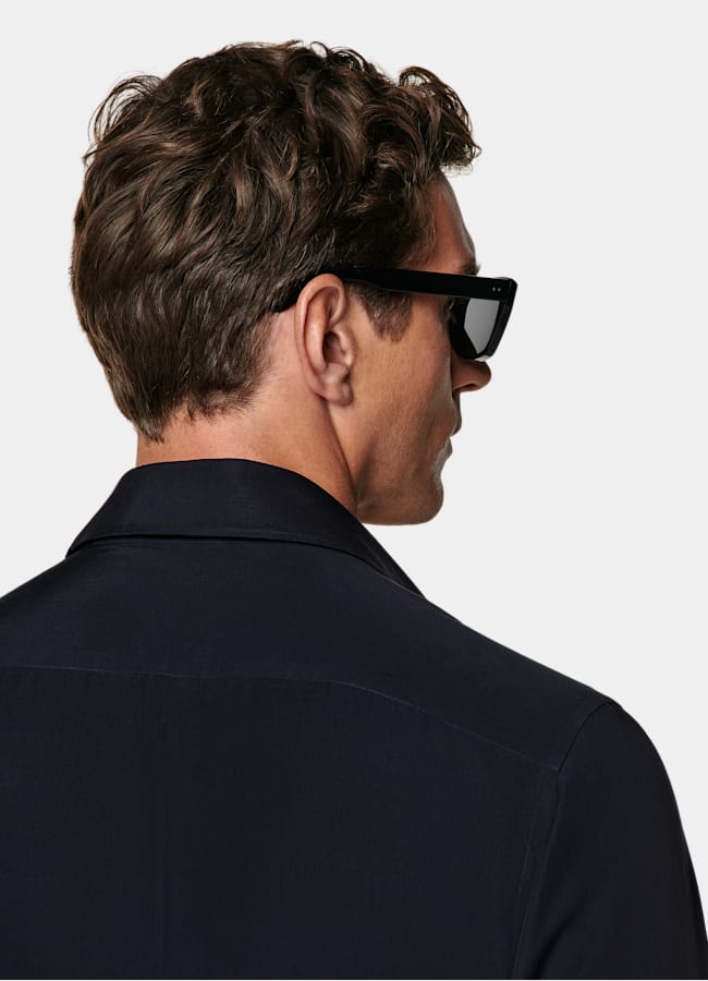 SUITSUPPLY Lyocell by Albini, Italy Navy Widespread Collar Shirt