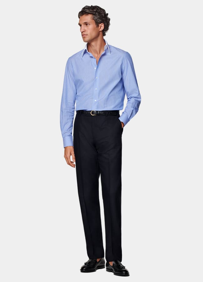 SUITSUPPLY Egyptian Cotton by Albini, Italy Light Blue Striped Point Collar Shirt