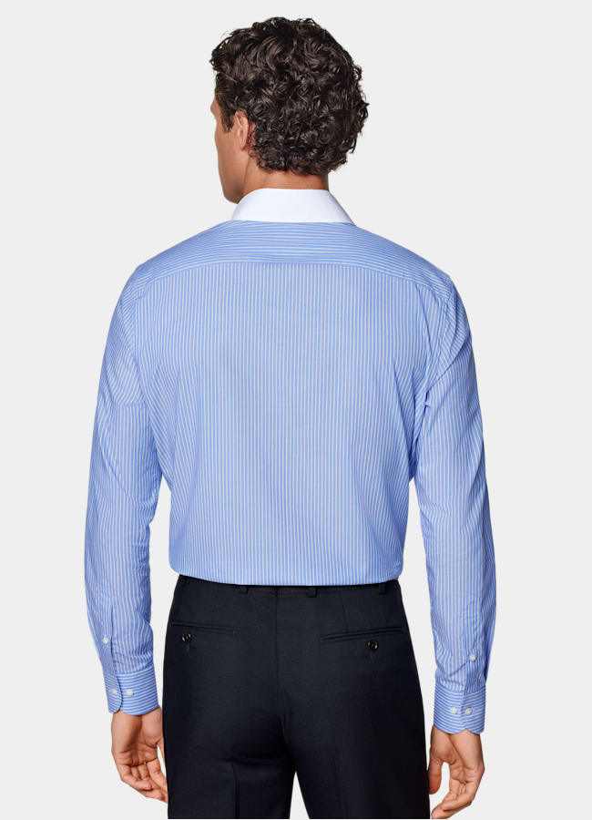 SUITSUPPLY Egyptian Cotton by Albini, Italy Light Blue Striped Point Collar Shirt