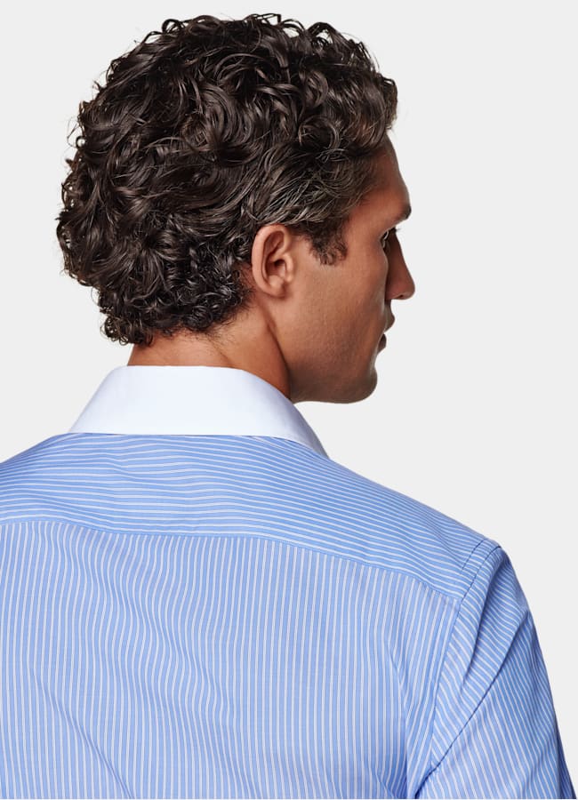 SUITSUPPLY Egyptian Cotton by Albini, Italy Light Blue Striped Point Collar Shirt