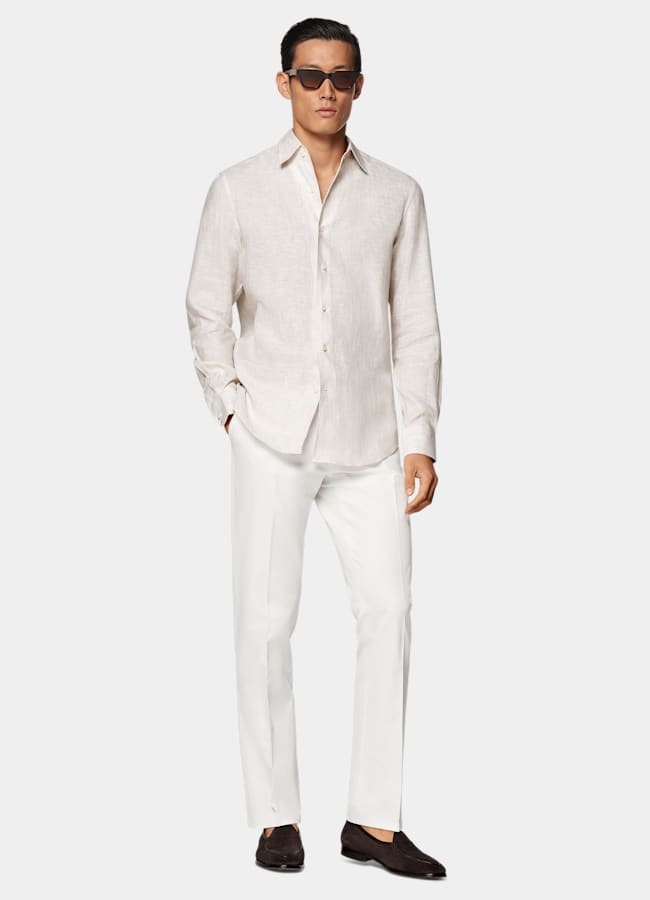 SUITSUPPLY Pure Linen by Albini, Italy Sand Striped Linen Shirt