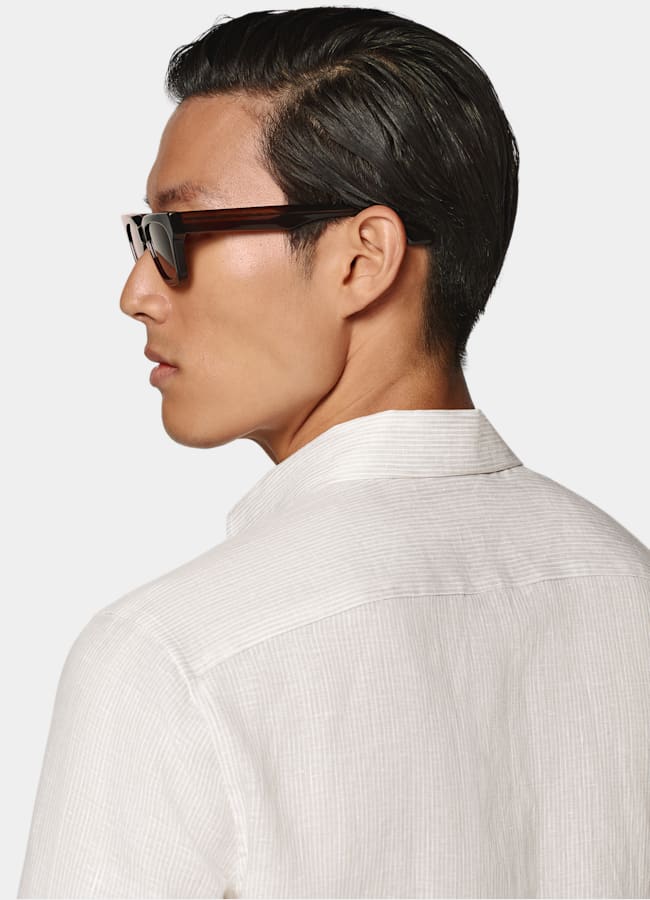 SUITSUPPLY Pure Linen by Albini, Italy Sand Striped Linen Shirt