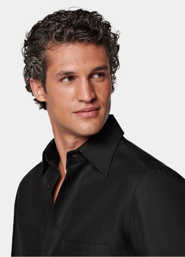 SUITSUPPLY Lyocell Linen Cotton by Di Sondrio, Italy Black Lyocell Linen Cotton Overshirt