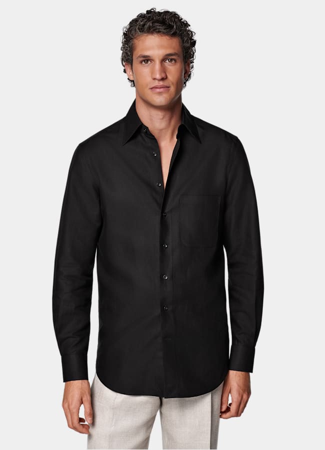 SUITSUPPLY Lyocell Linen Cotton by Di Sondrio, Italy Black Lyocell Linen Cotton Overshirt