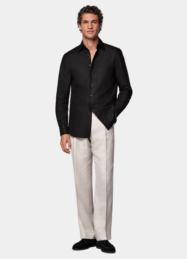 SUITSUPPLY Lyocell Linen Cotton by Di Sondrio, Italy Black Lyocell Linen Cotton Overshirt