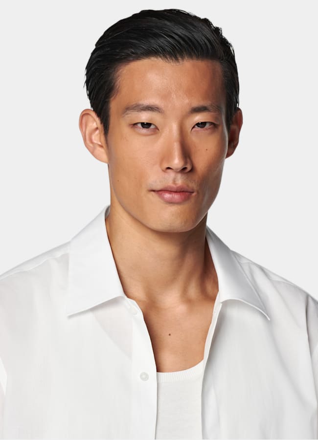 SUITSUPPLY Egyptian Cotton by Albini, Italy White Cotton Short Sleeve Shirt