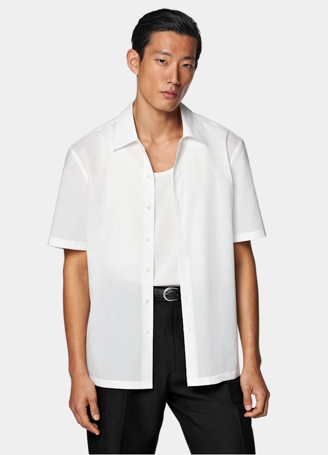 SUITSUPPLY Egyptian Cotton by Albini, Italy White Cotton Short Sleeve Shirt