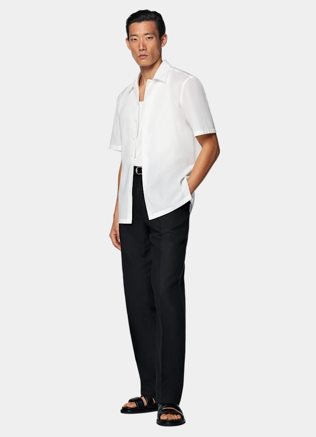 SUITSUPPLY Egyptian Cotton by Albini, Italy White Cotton Short Sleeve Shirt