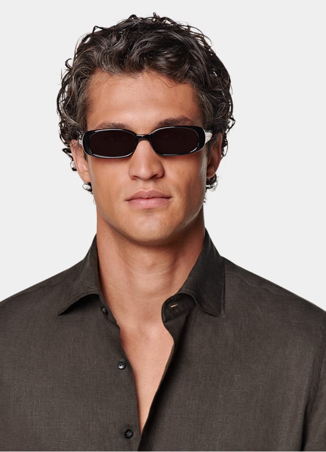 SUITSUPPLY Pure Linen by Albini, Italy Dark Brown Linen Shirt