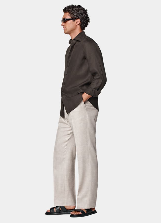 SUITSUPPLY Pure Linen by Albini, Italy Dark Brown Linen Shirt