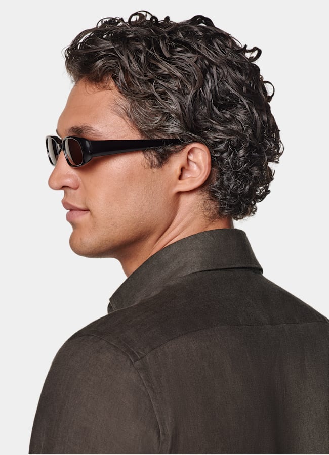 SUITSUPPLY Pure Linen by Albini, Italy Dark Brown Linen Shirt