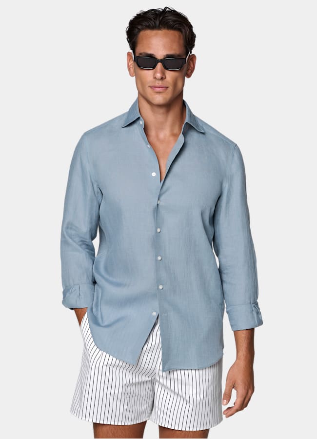 SUITSUPPLY Pure Linen by Baird McNutt, United Kingdom Mid Blue Linen Shirt