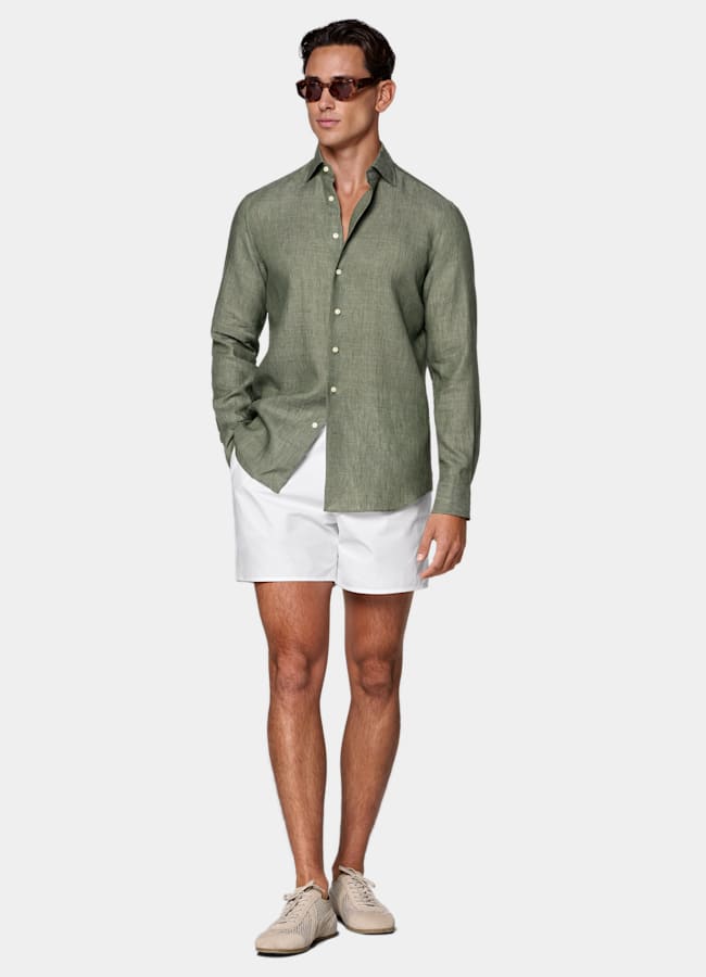 SUITSUPPLY Pure Linen by Albini, Italy Green Linen Shirt