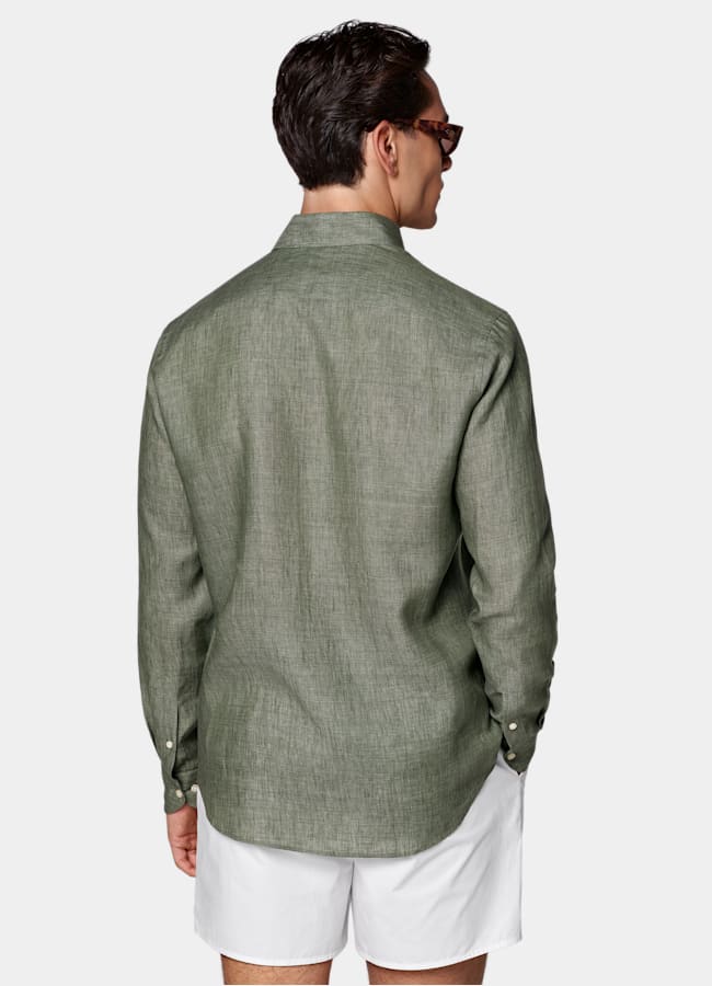 SUITSUPPLY Pure Linen by Albini, Italy Green Linen Shirt