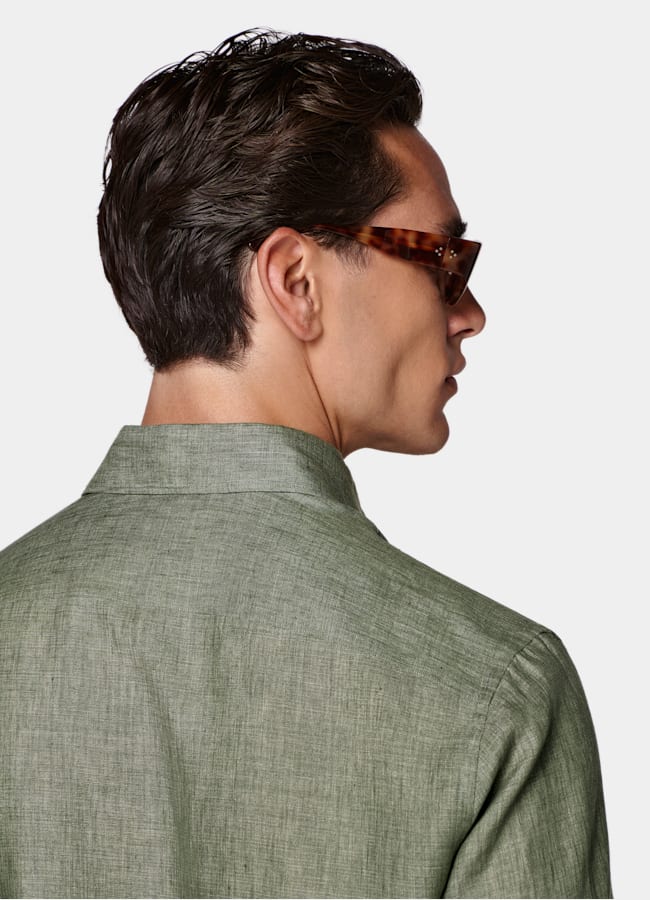 SUITSUPPLY Pure Linen by Albini, Italy Green Linen Shirt