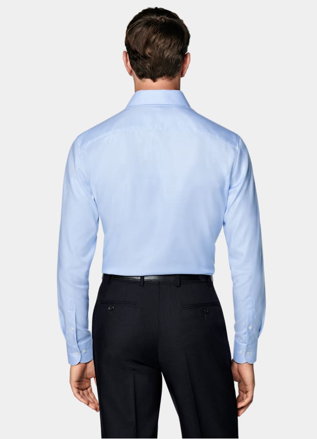 SUITSUPPLY Coton Pima sans repassage - Weba, Suisse Chemise bleu clair pied-de-poule à col évasé