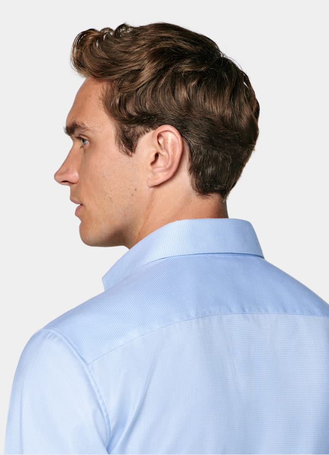 SUITSUPPLY Coton Pima sans repassage - Weba, Suisse Chemise bleu clair pied-de-poule à col évasé
