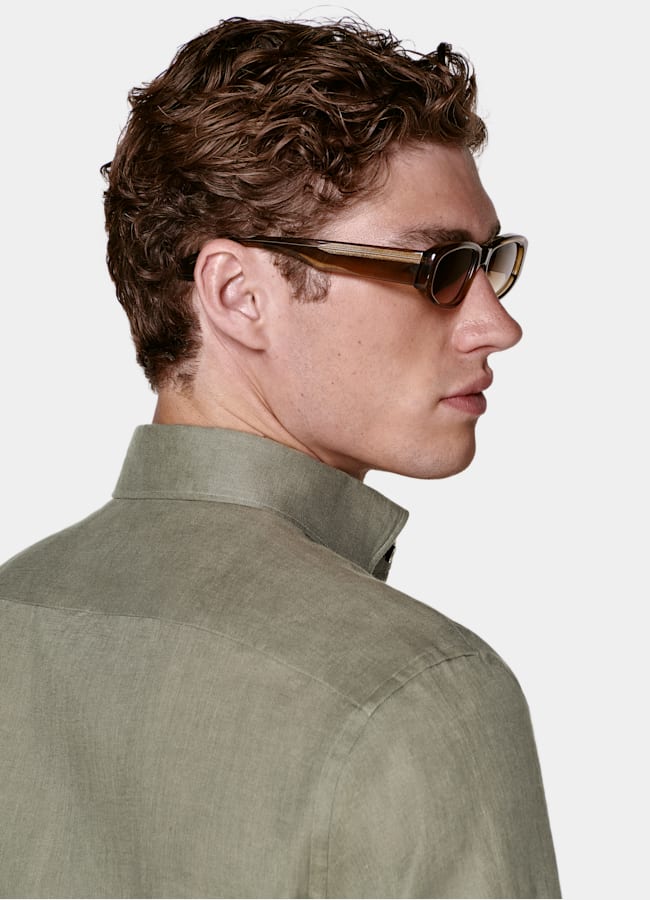 SUITSUPPLY Pure Linen by Albini, Italy Green Linen Shirt