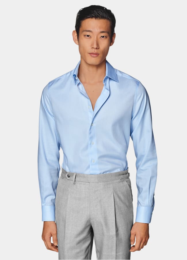 SUITSUPPLY Wrinkle-Free Cotton Light Blue Classic Collar Shirt