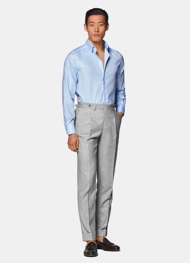 SUITSUPPLY Wrinkle-Free Cotton Light Blue Classic Collar Shirt