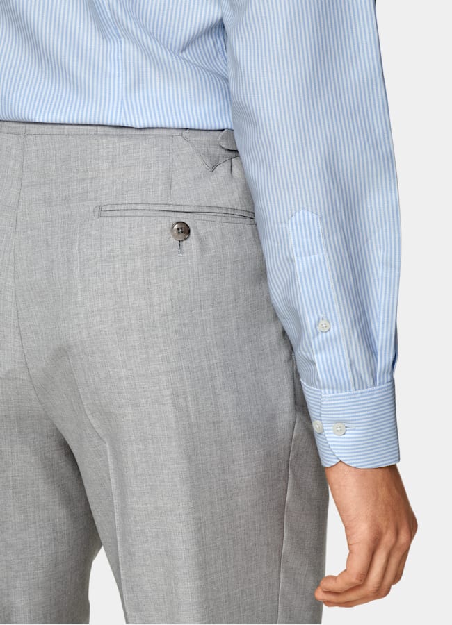 SUITSUPPLY Coton infroissable Chemise à col à revers rayée bleu clair