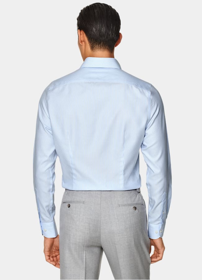 SUITSUPPLY Coton infroissable Chemise à col à revers rayée bleu clair