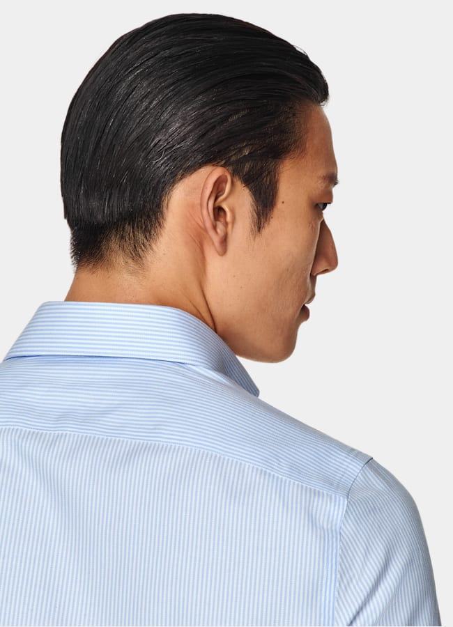 SUITSUPPLY Coton infroissable Chemise à col à revers rayée bleu clair