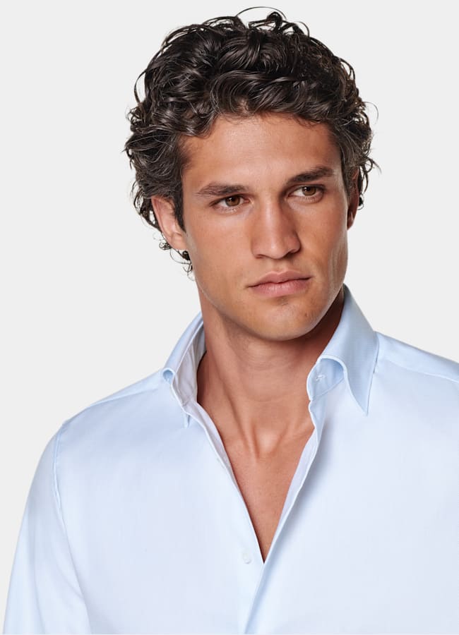 SUITSUPPLY Wrinkle-Free Pima Cotton by Weba, Switzerland Light Blue Widespread Collar Shirt