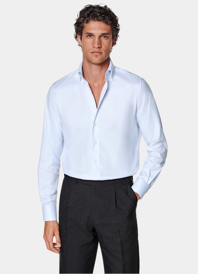 SUITSUPPLY Wrinkle-Free Pima Cotton by Weba, Switzerland Light Blue Widespread Collar Shirt