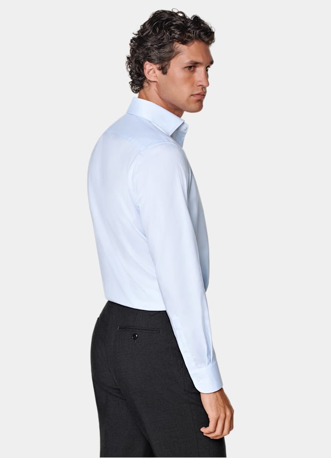 SUITSUPPLY Wrinkle-Free Pima Cotton by Weba, Switzerland Light Blue Widespread Collar Shirt