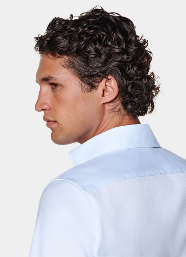 SUITSUPPLY Wrinkle-Free Pima Cotton by Weba, Switzerland Light Blue Widespread Collar Shirt