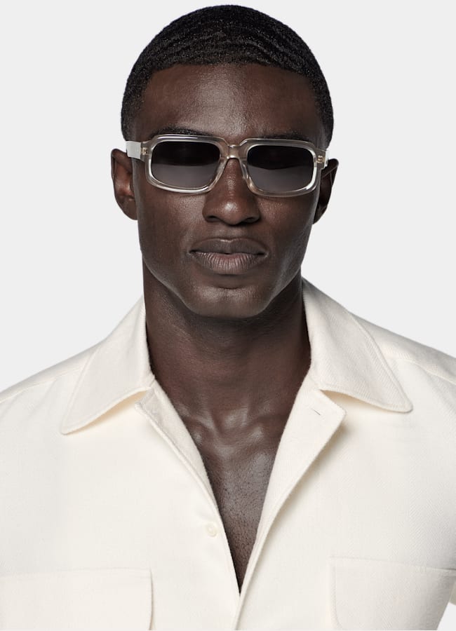 SUITSUPPLY Egyptian Cotton Flannel by Canclini, Italy Off-White Cotton Flannel Shirt