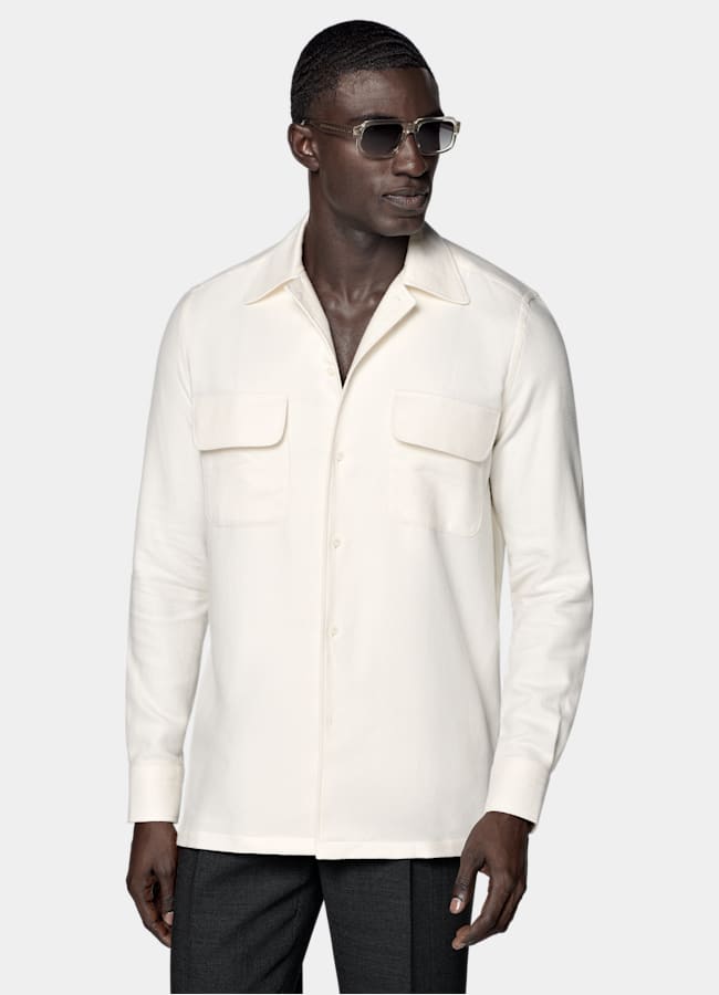 SUITSUPPLY Egyptian Cotton Flannel by Canclini, Italy Off-White Cotton Flannel Shirt
