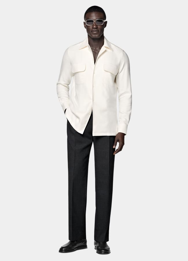 SUITSUPPLY Egyptian Cotton Flannel by Canclini, Italy Off-White Cotton Flannel Shirt