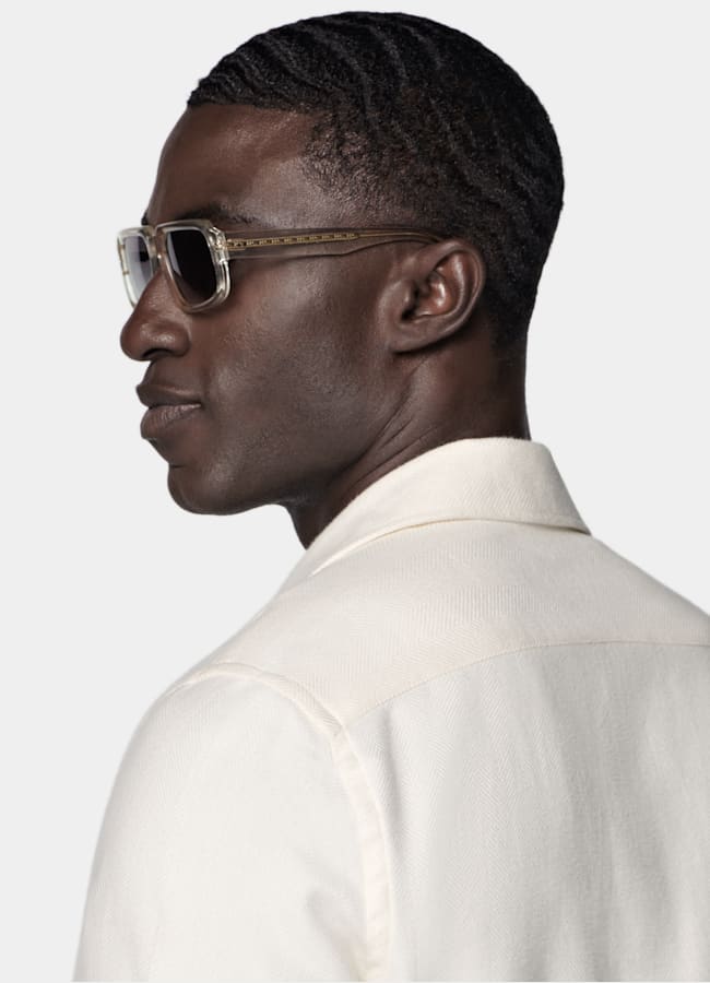 SUITSUPPLY Egyptian Cotton Flannel by Canclini, Italy Off-White Cotton Flannel Shirt