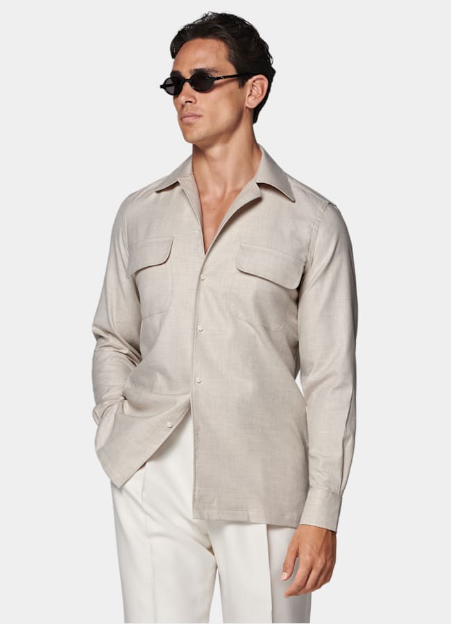 SUITSUPPLY Egyptian Cotton Flannel by Beste, Italy Sand Cotton Flannel Shirt