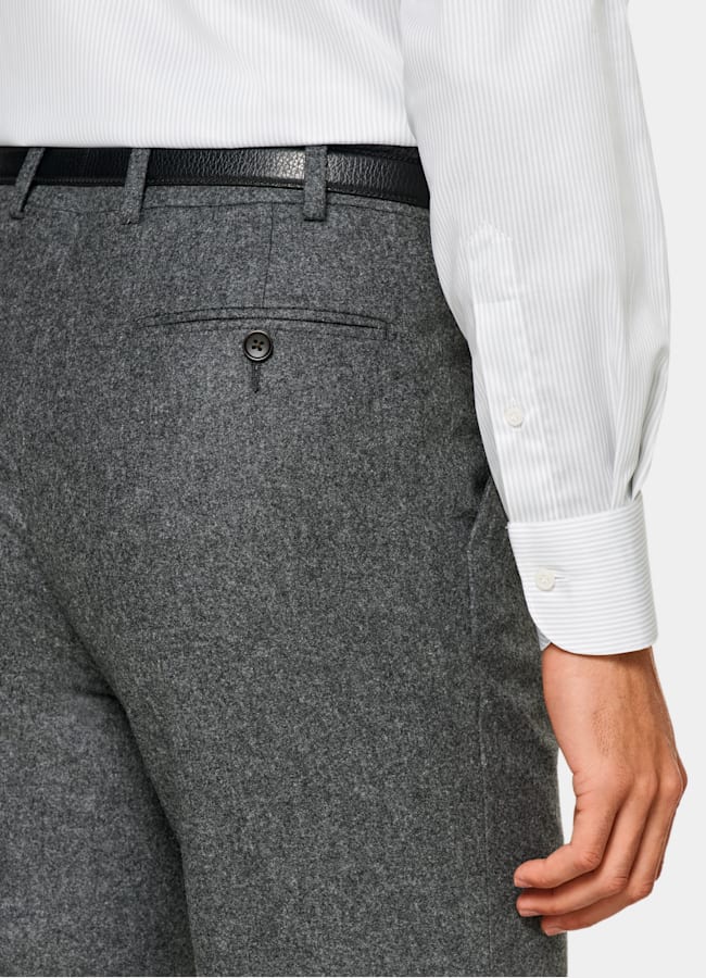 SUITSUPPLY Wrinkle-Free Pima Cotton by Weba, Switzerland Light Grey Striped Widespread Collar Shirt