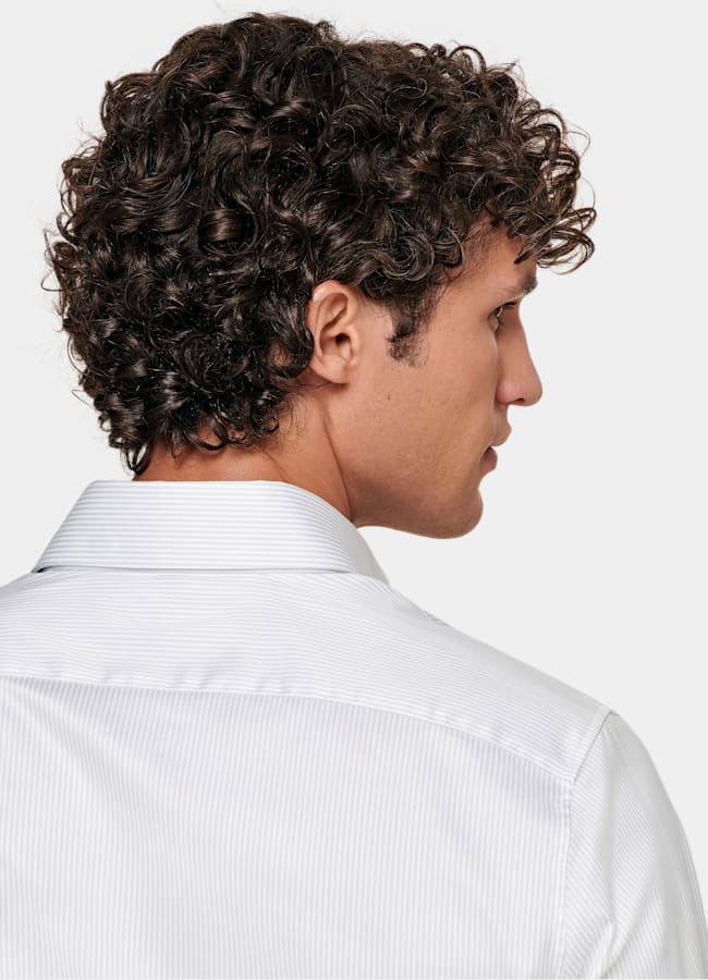 SUITSUPPLY Wrinkle-Free Pima Cotton by Weba, Switzerland Light Grey Striped Widespread Collar Shirt