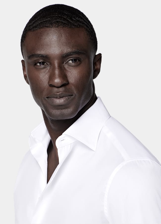 SUITSUPPLY Wrinkle-Free Pima Cotton by Weba, Switzerland White Widespread Collar Shirt