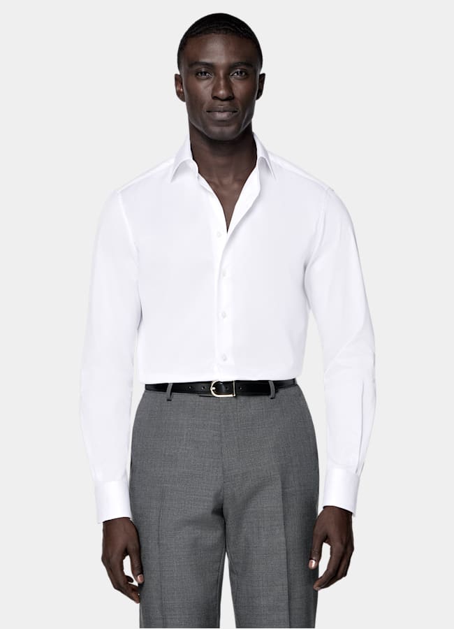 SUITSUPPLY Wrinkle-Free Pima Cotton by Weba, Switzerland White Widespread Collar Shirt