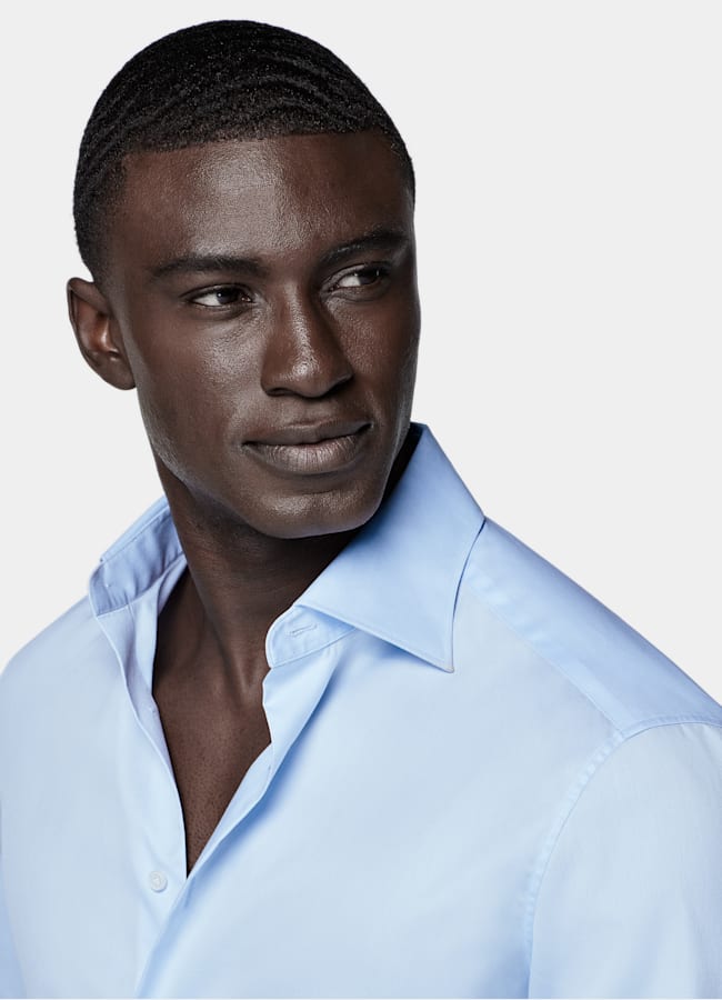 SUITSUPPLY Wrinkle-Free Pima Cotton by Weba, Switzerland Light Blue Widespread Collar Shirt