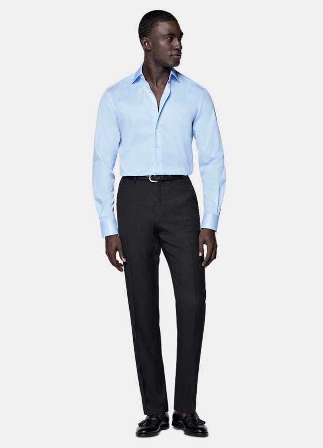 SUITSUPPLY Wrinkle-Free Pima Cotton by Weba, Switzerland Light Blue Widespread Collar Shirt