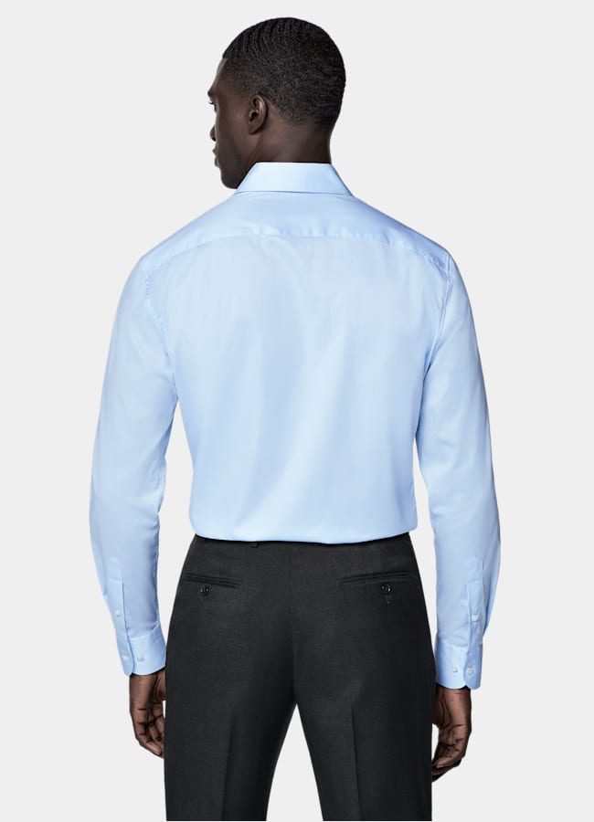 SUITSUPPLY Wrinkle-Free Pima Cotton by Weba, Switzerland Light Blue Widespread Collar Shirt