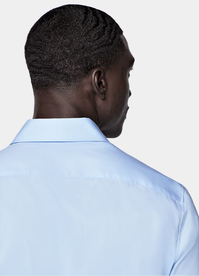 SUITSUPPLY Wrinkle-Free Pima Cotton by Weba, Switzerland Light Blue Widespread Collar Shirt