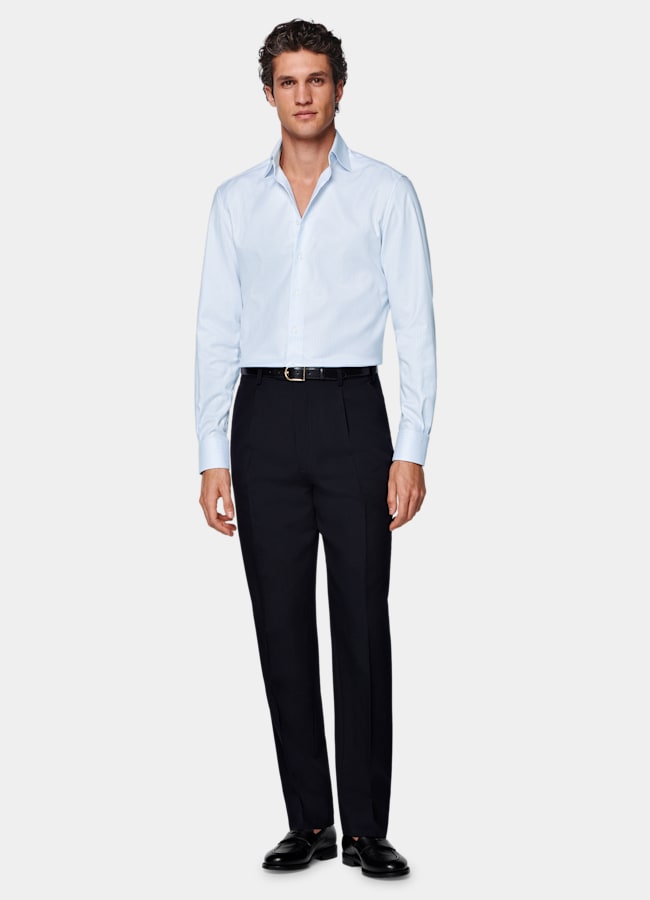 SUITSUPPLY Knitterfreie Pima-Baumwolle von Weba, Schweiz Hemd hellblau mit Streifen mit weitem Spreizkragen