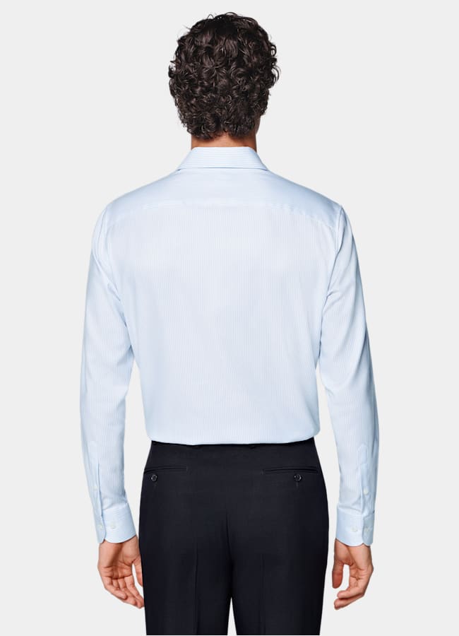 SUITSUPPLY Knitterfreie Pima-Baumwolle von Weba, Schweiz Hemd hellblau mit Streifen mit weitem Spreizkragen